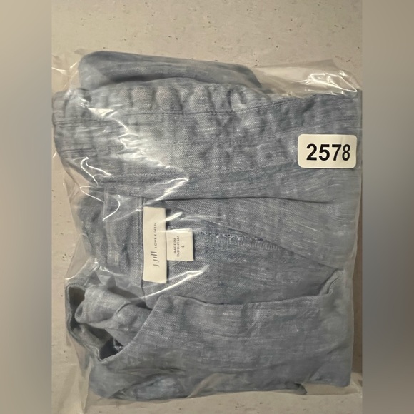 J Jill Love Linen Dress Blue Sheath Tunic 3/4 Bell Sleeves Pockets Women’s L - Picture 10 of 10